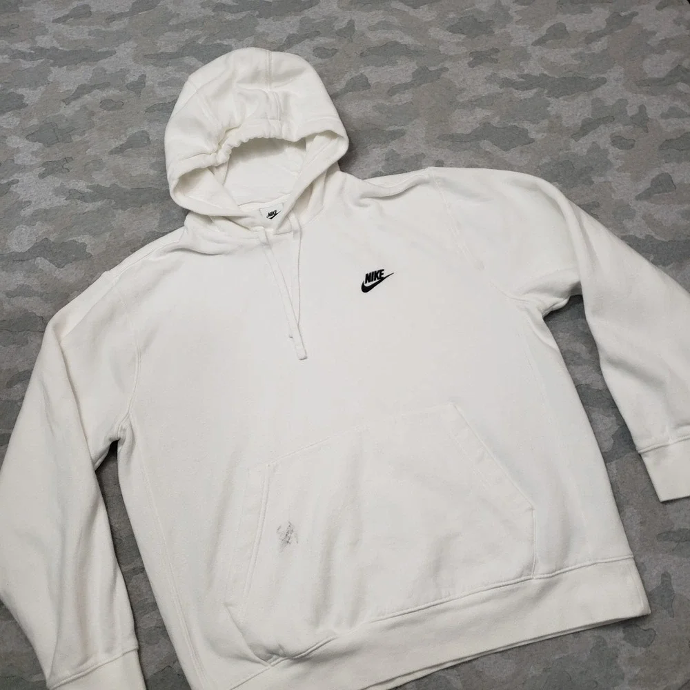 Nike‎ Sweatshirt Mens Large White Club Fleece Pullover Pockets Hooded